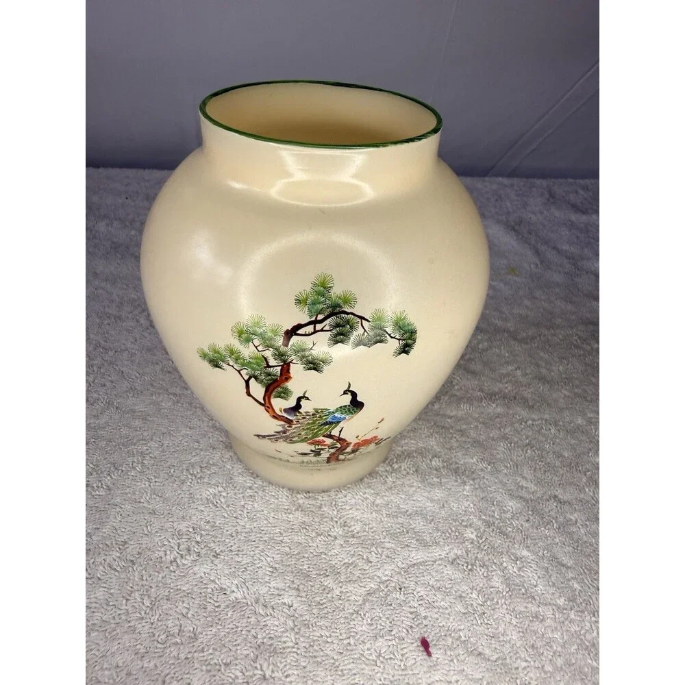 Vintage Japanese Hand painted Ginger Jar/ Planter/ Vase With Peacocks